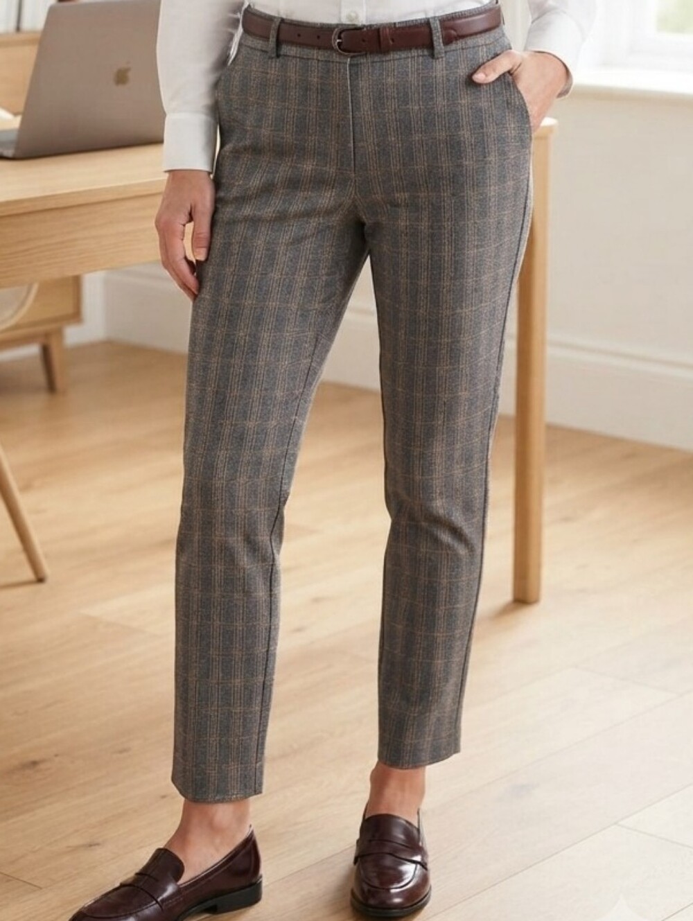 Dalia Grey Plaid Stretch Ankle Trousers Size 12